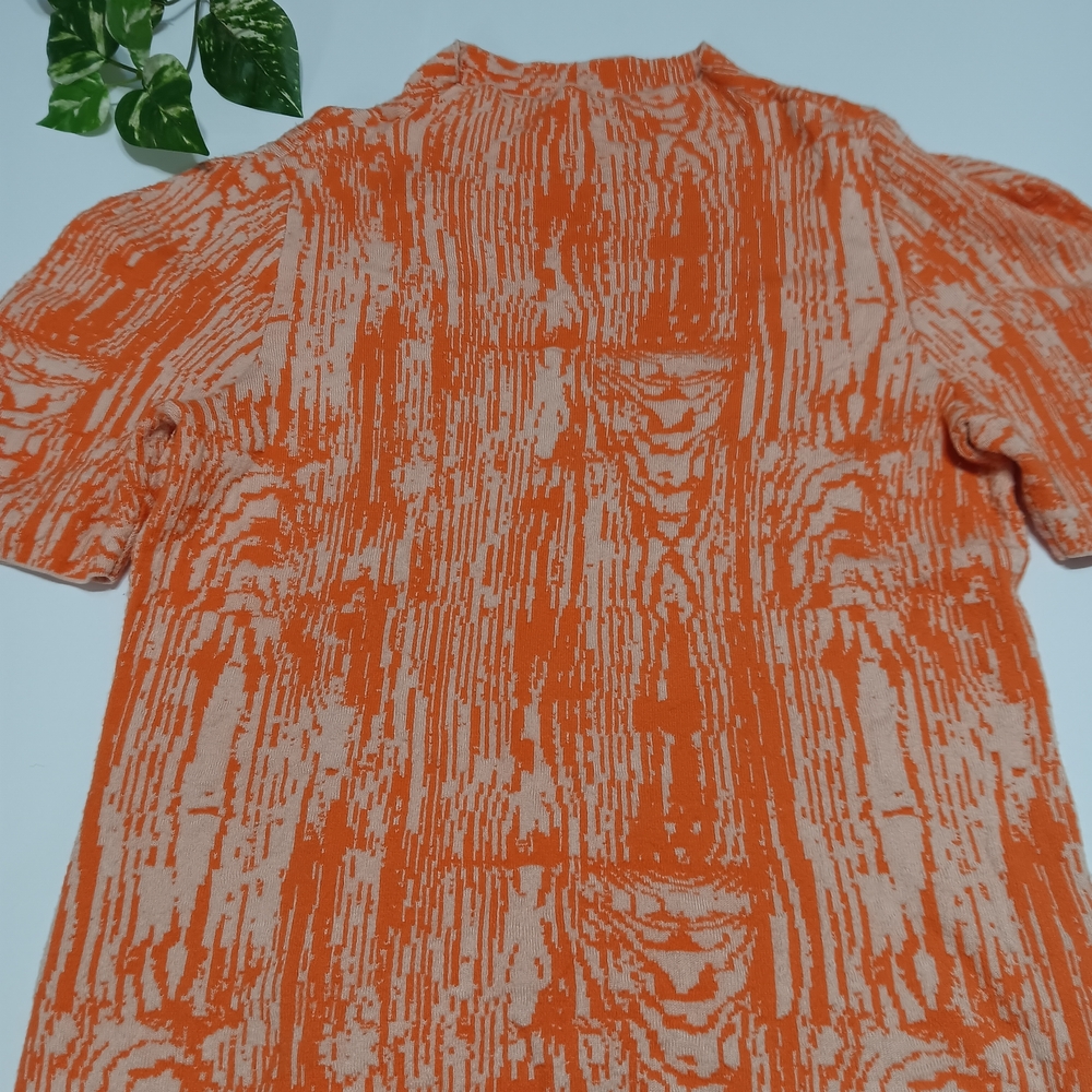 Anthropologie Orange and Cream Crew Neck Sweater